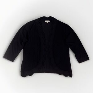 SPENSE Petite Womens Cardigan Sweater Black‎ Large Scalloped Edges 3/4 Sleeve